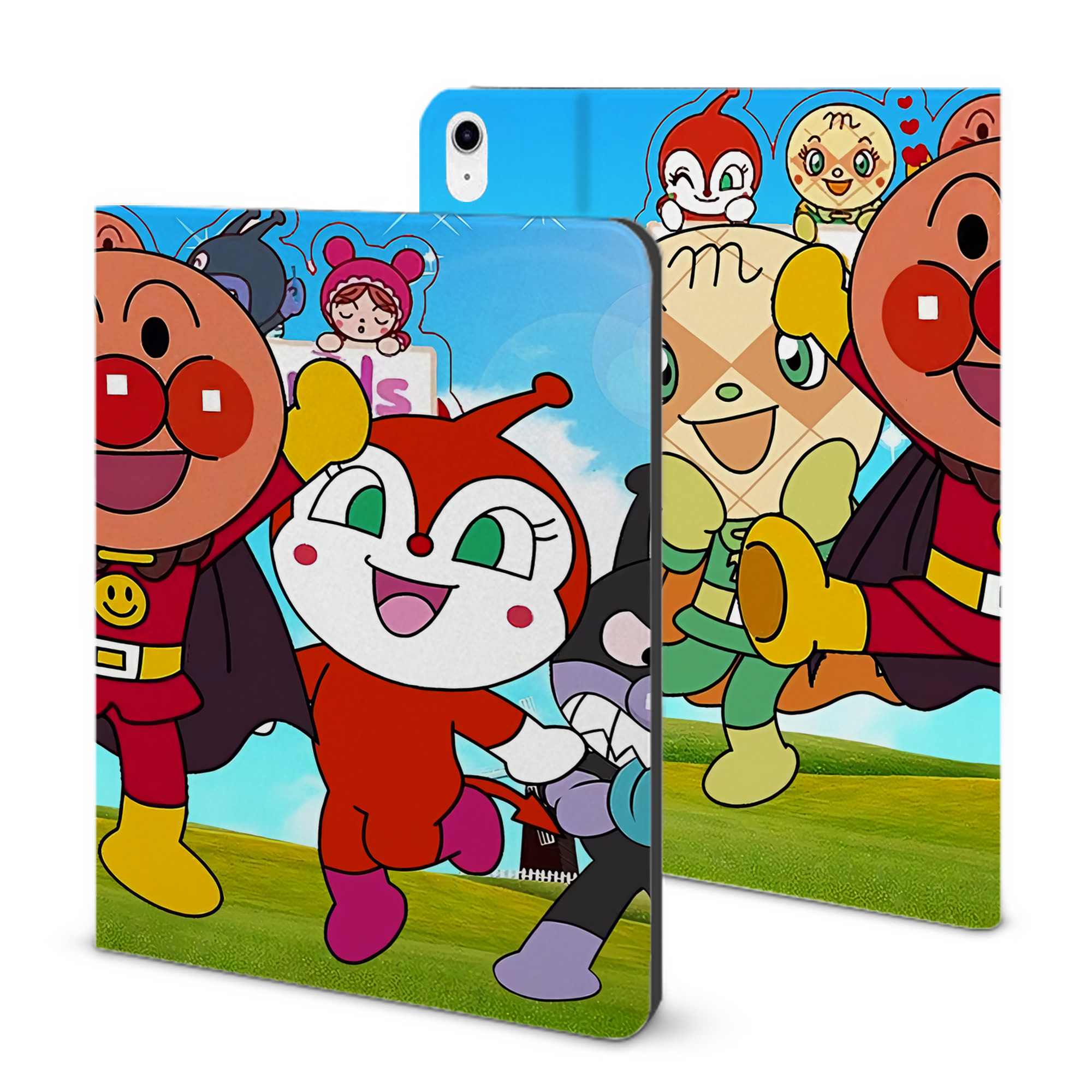 （画像用） アンパンマン Anpanman IPad ケース ブック型 PUレザー TPU 耐衝撃 軽量 薄型 ペン収納なし 全面保護 IPad 各モデル対応